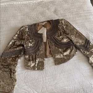 Veronica Beard Sequin Embellished Gold Jacket - Phaedra XS